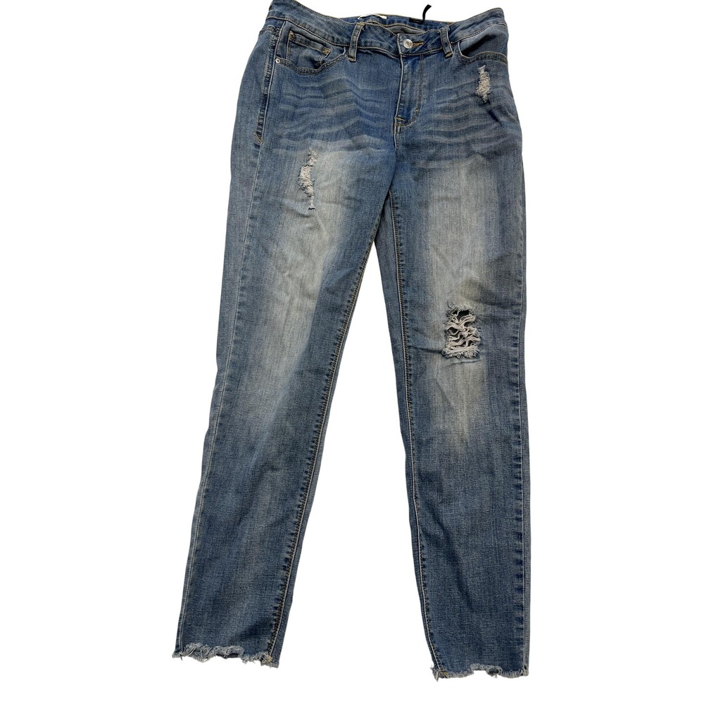 Kensie Jeans Jeans Womens 8/29 Blue Dare Me Ankle High Rise Distressed Raw Hem